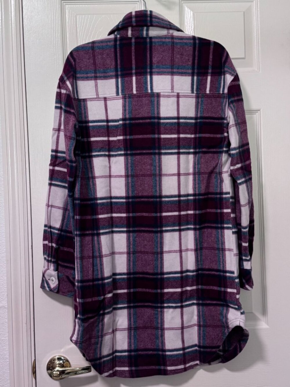 Woolx Sutton Long Shacket Frozen Cranberry Plaid size Small NIB - Picture 4 of 6